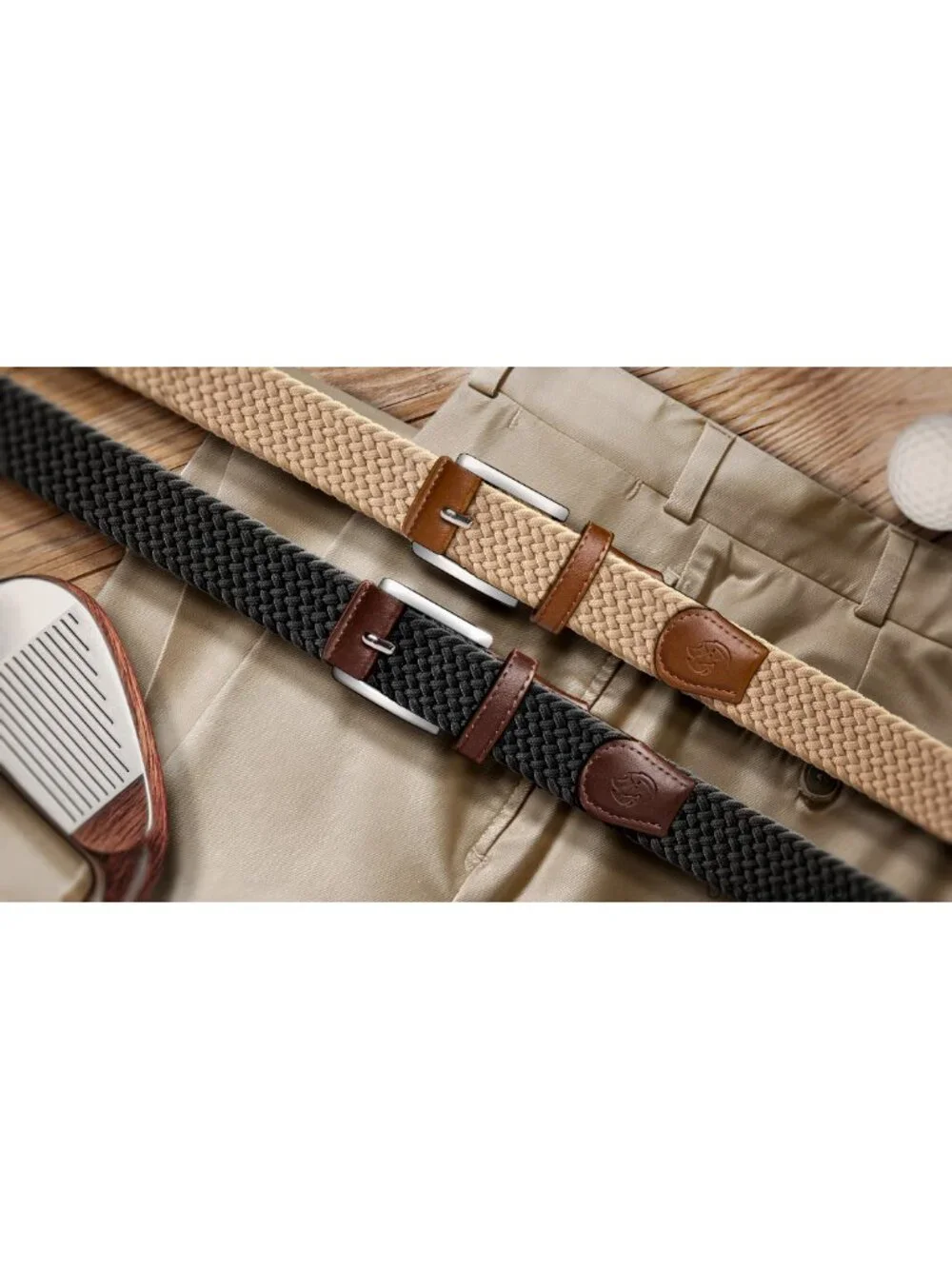 Stretch Braided Belt for Men - Elastic Woven Golf Belt - No-Hole Design - Nylon